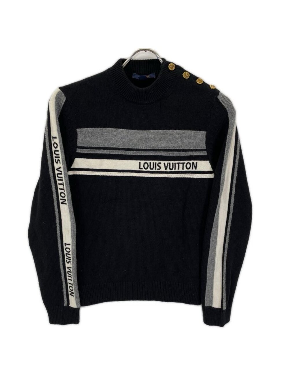Louis Vuitton Black Intarsia Signature Long Sleeve Knit Sweater XS